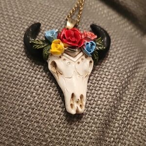 Handcrafted Floral Blooming Spirit Skull Necklace